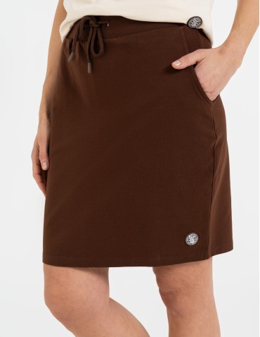 Spódnice damskie - Spódnica damska dresowa ołówkowa z bawełny wiązana w pasie BRĄZOWY - produkt 3