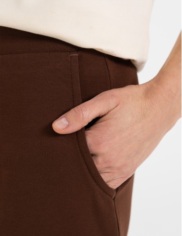 Spódnice damskie - Spódnica damska dresowa ołówkowa z bawełny wiązana w pasie BRĄZOWY - produkt 4