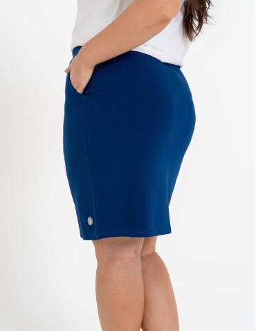 Spódnice damskie - Spódnica damska dresowa ołówkowa z bawełny wiązana w pasie GRANATOWY - produkt 5