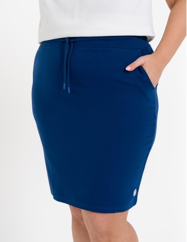 Spódnice damskie - Spódnica damska dresowa ołówkowa z bawełny wiązana w pasie GRANATOWY - produkt 6