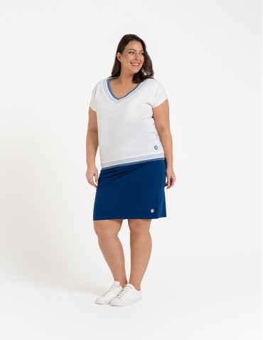 Spódnice damskie - Spódnica damska dresowa ołówkowa z bawełny wiązana w pasie GRANATOWY - produkt 10