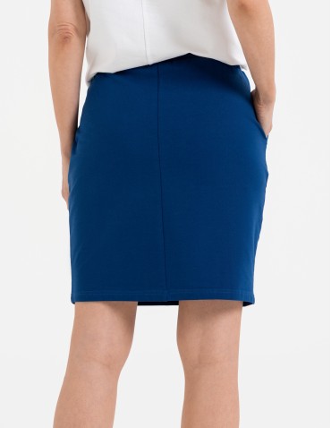 Spódnice damskie - Spódnica damska dresowa ołówkowa z bawełny wiązana w pasie GRANATOWY - produkt 13