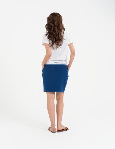 Spódnice damskie - Spódnica damska dresowa ołówkowa z bawełny wiązana w pasie GRANATOWY - produkt 15