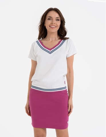 Spódnice damskie - Spódnica damska dresowa ołówkowa z bawełny wiązana w pasie FUKSJA - produkt 3