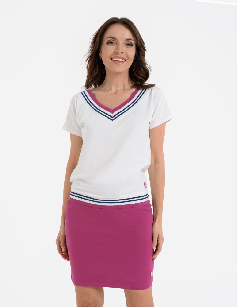 Spódnice damskie - Spódnica damska dresowa ołówkowa z bawełny wiązana w pasie FUKSJA - produkt moraj.pl 3