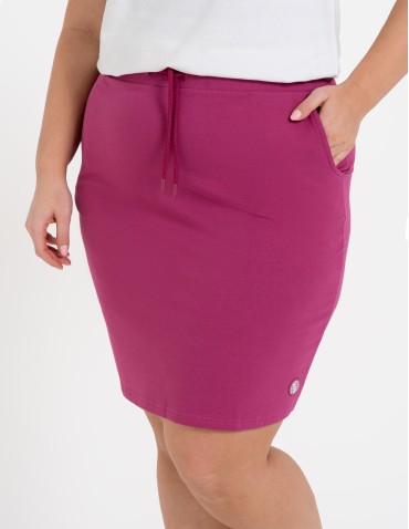 Spódnice damskie - Spódnica damska dresowa ołówkowa z bawełny wiązana w pasie FUKSJA - produkt 4