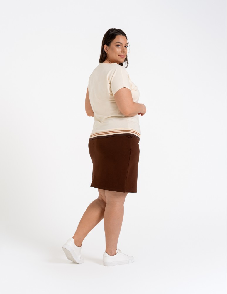 Spódnice damskie - Spódnica damska dresowa ołówkowa z bawełny wiązana w pasie BRĄZOWY - produkt moraj.pl 6