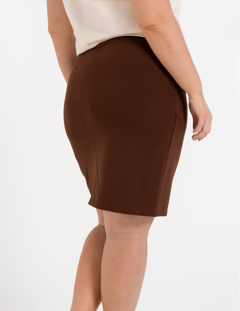 Spódnice damskie - Spódnica damska dresowa ołówkowa z bawełny wiązana w pasie BRĄZOWY - produkt moraj.pl 9