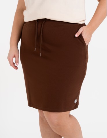 Spódnice damskie - Spódnica damska dresowa ołówkowa z bawełny wiązana w pasie BRĄZOWY - produkt 10