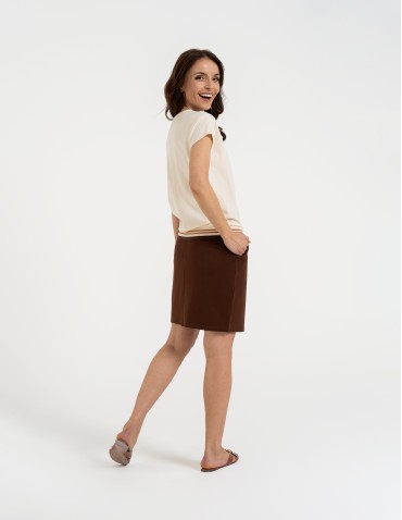 Spódnice damskie - Spódnica damska dresowa ołówkowa z bawełny wiązana w pasie BRĄZOWY - produkt 14