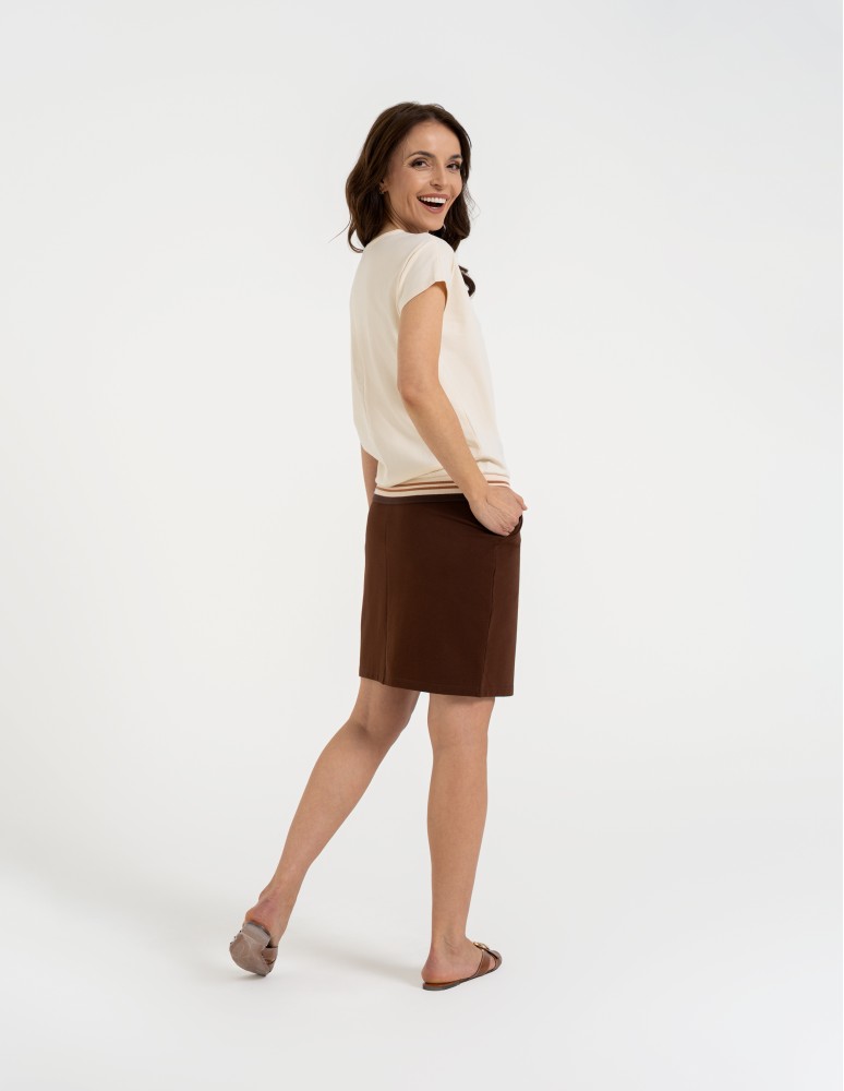 Spódnice damskie - Spódnica damska dresowa ołówkowa z bawełny wiązana w pasie BRĄZOWY - produkt moraj.pl 14