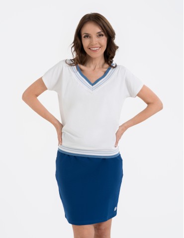 Bluzki i koszule - Bluzka damska bawełniana z krótkim rękawem i dekoltem V GRANATOWY - produkt 3