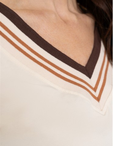 Bluzki i koszule - Bluzka damska bawełniana z krótkim rękawem i dekoltem V BRĄZOWY - produkt 3