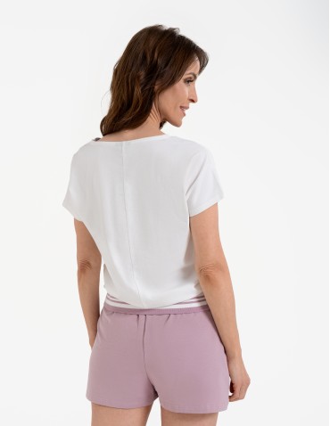 Bluzki i koszule - Bluzka damska bawełniana z krótkim rękawem i dekoltem V RÓŻOWY - produkt 5