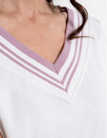 Bluzki i koszule - Bluzka damska bawełniana z krótkim rękawem i dekoltem V RÓŻOWY - produkt 6