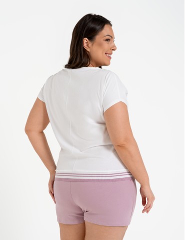 Bluzki i koszule - Bluzka damska bawełniana z krótkim rękawem i dekoltem V RÓŻOWY - produkt 13