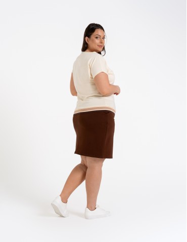 Bluzki i koszule - Bluzka damska bawełniana z krótkim rękawem i dekoltem V BRĄZOWY - produkt 6