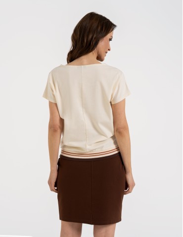 Bluzki i koszule - Bluzka damska bawełniana z krótkim rękawem i dekoltem V BRĄZOWY - produkt 10