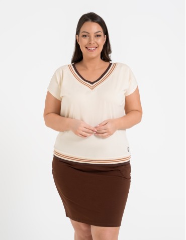 Bluzki i koszule - Bluzka damska bawełniana z krótkim rękawem i dekoltem V BRĄZOWY - produkt 11