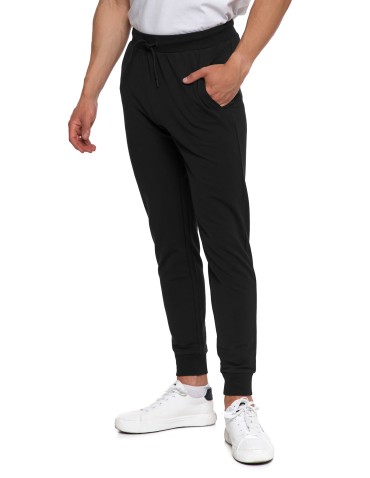 Męskie spodnie dresowe z kieszeniami i ściągaczem - CZARNY
