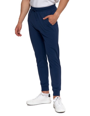 Spodnie męskie - Męskie spodnie dresowe z kieszeniami i ściągaczem GRANATOWY - produkt 2