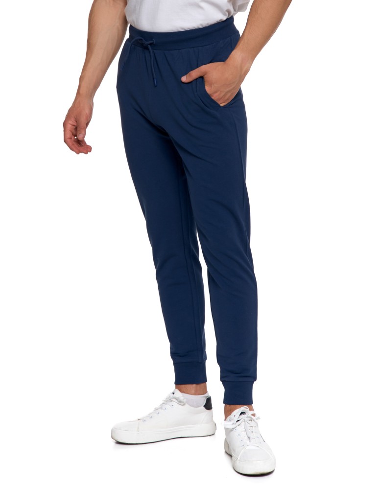 Spodnie męskie - Męskie spodnie dresowe z kieszeniami i ściągaczem GRANATOWY  - produkt moraj.pl 2