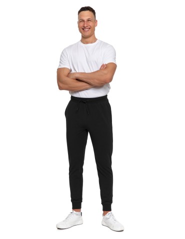 Męskie spodnie dresowe z kieszeniami i ściągaczem - CZARNY - produkt 2