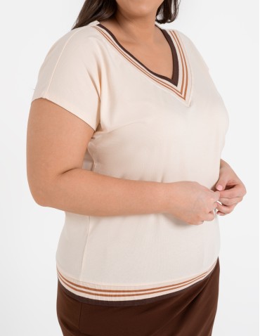 Bluzki i koszule - Bluzka damska bawełniana z krótkim rękawem i dekoltem V BRĄZOWY - produkt 13