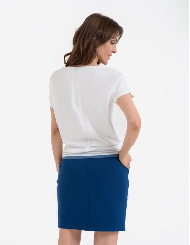 Bluzki i koszule - Bluzka damska bawełniana z krótkim rękawem i dekoltem V GRANATOWY - produkt 11