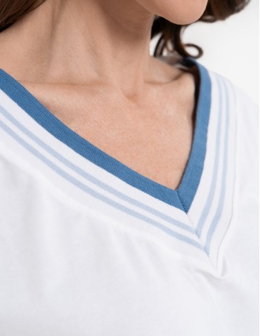 Bluzki i koszule - Bluzka damska bawełniana z krótkim rękawem i dekoltem V GRANATOWY - produkt 12