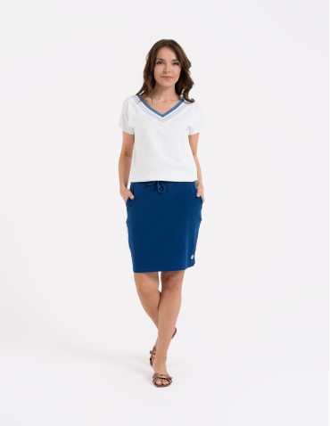 Bluzki i koszule - Bluzka damska bawełniana z krótkim rękawem i dekoltem V GRANATOWY - produkt 13