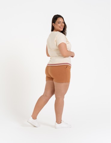 Bluzki i koszule - Bluzka damska bawełniana z krótkim rękawem i dekoltem V BEŻOWY - produkt 7