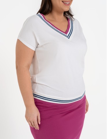 Bluzki i koszule - Bluzka damska bawełniana z krótkim rękawem i dekoltem V FUKSJA - produkt 5