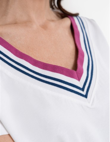 Bluzki i koszule - Bluzka damska bawełniana z krótkim rękawem i dekoltem V FUKSJA - produkt 13