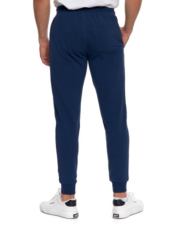 Spodnie męskie - Męskie spodnie dresowe z kieszeniami i ściągaczem GRANATOWY - produkt 6