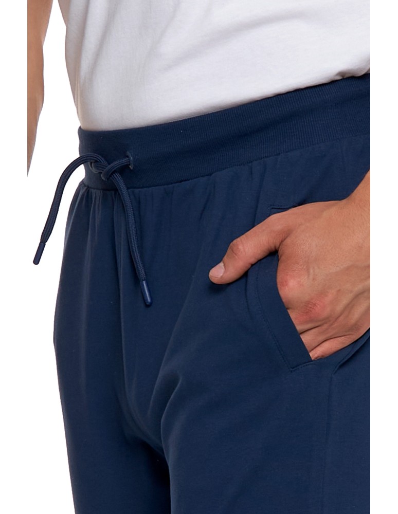 Spodnie męskie - Męskie spodnie dresowe z kieszeniami i ściągaczem GRANATOWY  - produkt moraj.pl 7