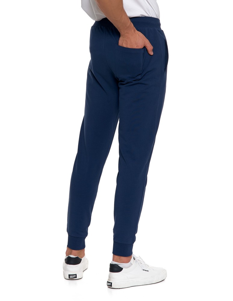 Spodnie męskie - Męskie spodnie dresowe z kieszeniami i ściągaczem GRANATOWY  - produkt moraj.pl 9