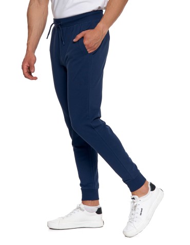Spodnie męskie - Męskie spodnie dresowe z kieszeniami i ściągaczem GRANATOWY - produkt 10