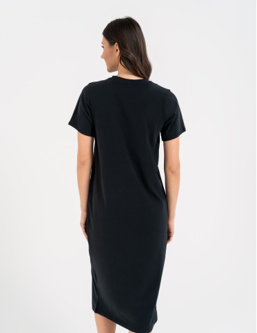 Sukienki midi - Sukienka damska bawełniana gładka z krótkim rękawem i rozcięciami po bokach CZARNY - produkt 4