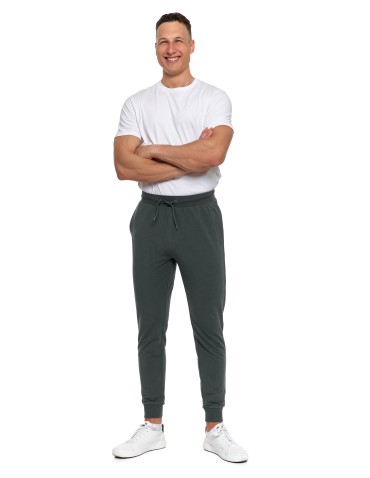 Spodnie męskie - Męskie spodnie dresowe z kieszeniami i ściągaczem SZARY - produkt 3