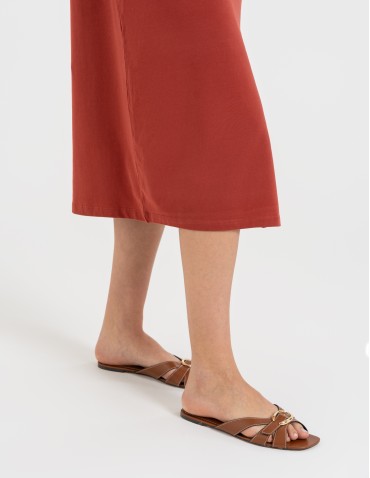 Sukienki midi - Sukienka damska bawełniana gładka z krótkim rękawem i rozcięciami po bokach POMARAŃCZOWY - produkt 9