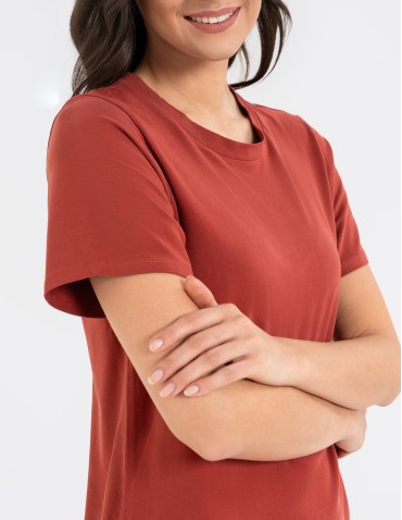 Sukienki midi - Sukienka damska bawełniana gładka z krótkim rękawem i rozcięciami po bokach POMARAŃCZOWY - produkt 4