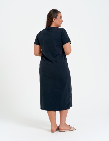 Sukienki midi - Sukienka damska bawełniana gładka z krótkim rękawem i rozcięciami po bokach CZARNY - produkt 11