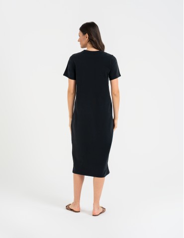 Sukienki midi - Sukienka damska bawełniana gładka z krótkim rękawem i rozcięciami po bokach CZARNY - produkt 7