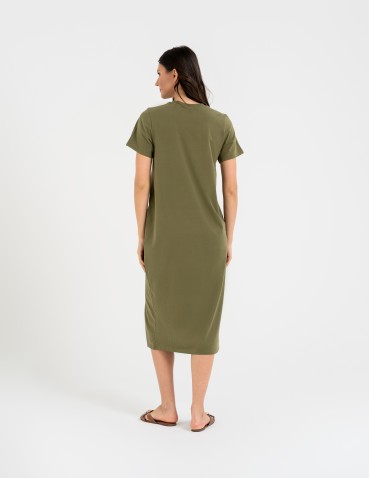 Sukienki midi - Sukienka damska bawełniana gładka z krótkim rękawem i rozcięciami po bokach ZIELONY - produkt 9