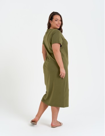 Sukienki midi - Sukienka damska bawełniana gładka z krótkim rękawem i rozcięciami po bokach ZIELONY - produkt 11