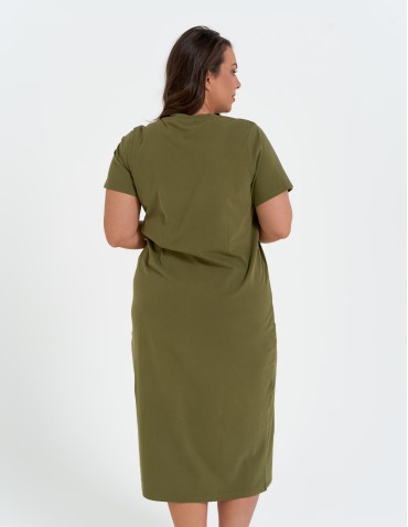 Sukienki midi - Sukienka damska bawełniana gładka z krótkim rękawem i rozcięciami po bokach ZIELONY - produkt 12