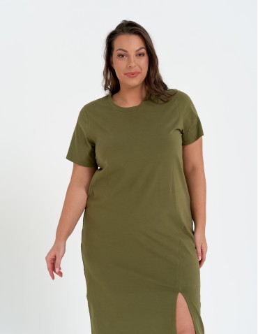 Sukienki midi - Sukienka damska bawełniana gładka z krótkim rękawem i rozcięciami po bokach ZIELONY - produkt 10