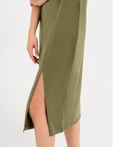 Sukienki midi - Sukienka damska bawełniana gładka z krótkim rękawem i rozcięciami po bokach ZIELONY - produkt 6