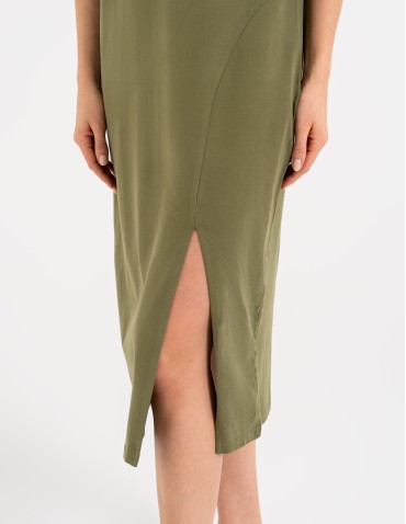 Sukienki midi - Sukienka damska bawełniana gładka z krótkim rękawem i rozcięciami po bokach ZIELONY - produkt 7